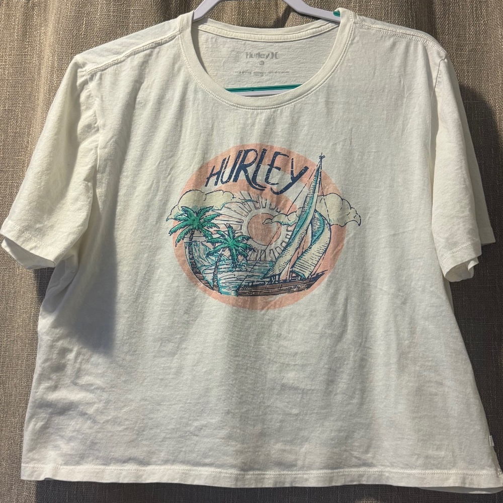 Hurley | Women's White Cropped T-shirt 100% Cotton |Size XL